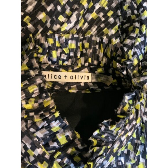 Alice + Olivia Green, Gray, Black & White Geometric Print Shirt Dress, Size M - Picture 6 of 6